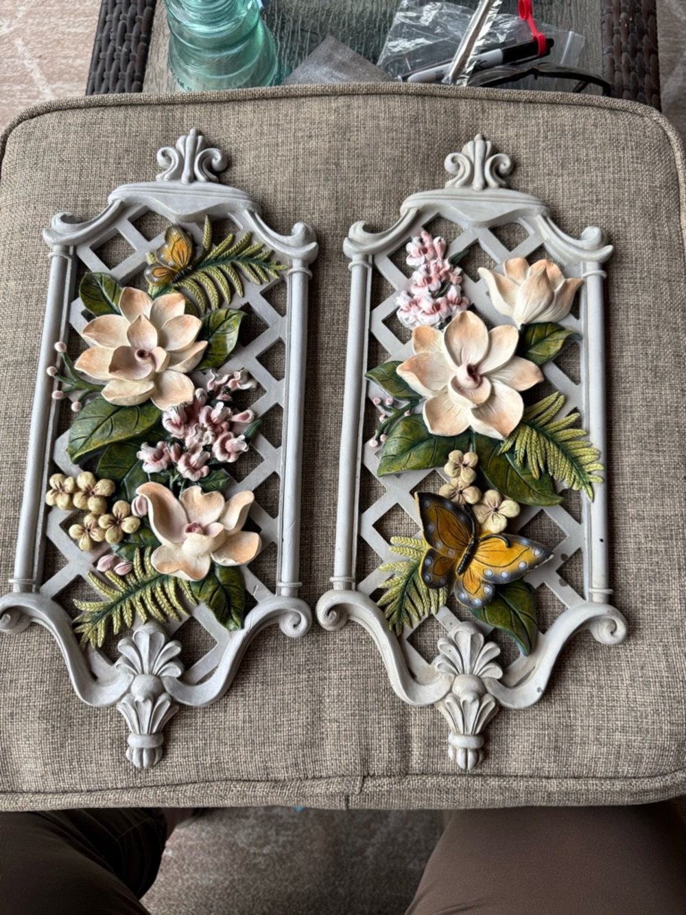 Vintage Garden Path Floral Resin Wall Art Set of 2 touch of class butterfly